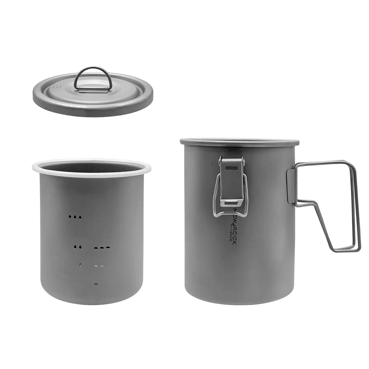 Snow Rock Pure Titanium Camping Cooking Pot 39.43oz Camping Soup Pot Stewed Soup Steamed Rice Lightweight Portable Folding Handle outdoor tableware