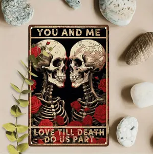 Vintage Metal Skull and Love Artwork, Unique Home Wall Decoration for Home Decor