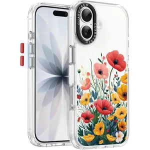 GuardCrew iPhone 17 Case Floral Garden - Crashproof 11FT Military-Grade Drop Protection Anti-Yellowing Slim Clear TPU Bumper Cover with 3D Tactile Buttons