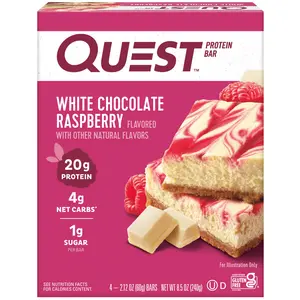 Quest Protein Bar White Chocolate Raspberry 20g Protein Gluten Free 4 Ct 8.5 Ounce (Pack of 1)