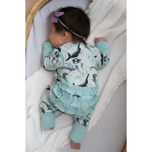 Seafoam Sparkle Ruffle Footie Snoozer