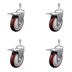 212 MAIN Lockable Furniture Moving Wheels - 4-Pack Stainless Steel Polyurethane Swivel Threaded Stem Casters, 5x1.25 in, 0.38 in Stems, Maroon (SCC-SSTSTTL20S514-PPUB-MRN-381615-4), Furniture Moving Wheel, Lockable Wheels