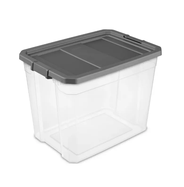 108 Qt Extra-Large Stackable Clear Plastic Storage Bin with Dark Gray Latch Lid, Home Organizer Storage Box for Home Supplies