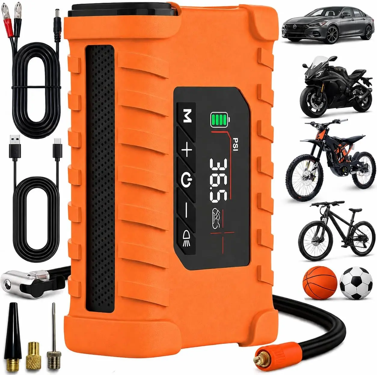 Tire Inflator Portable Air Compressor - Cordless Tire Inflator for Car, Motorcycle, Bicycle, E-Bike, Ball - 140 PSI Tire Pump with Digital Pressure Gauge, Auto Shut-Off & LED Light Revv Gear