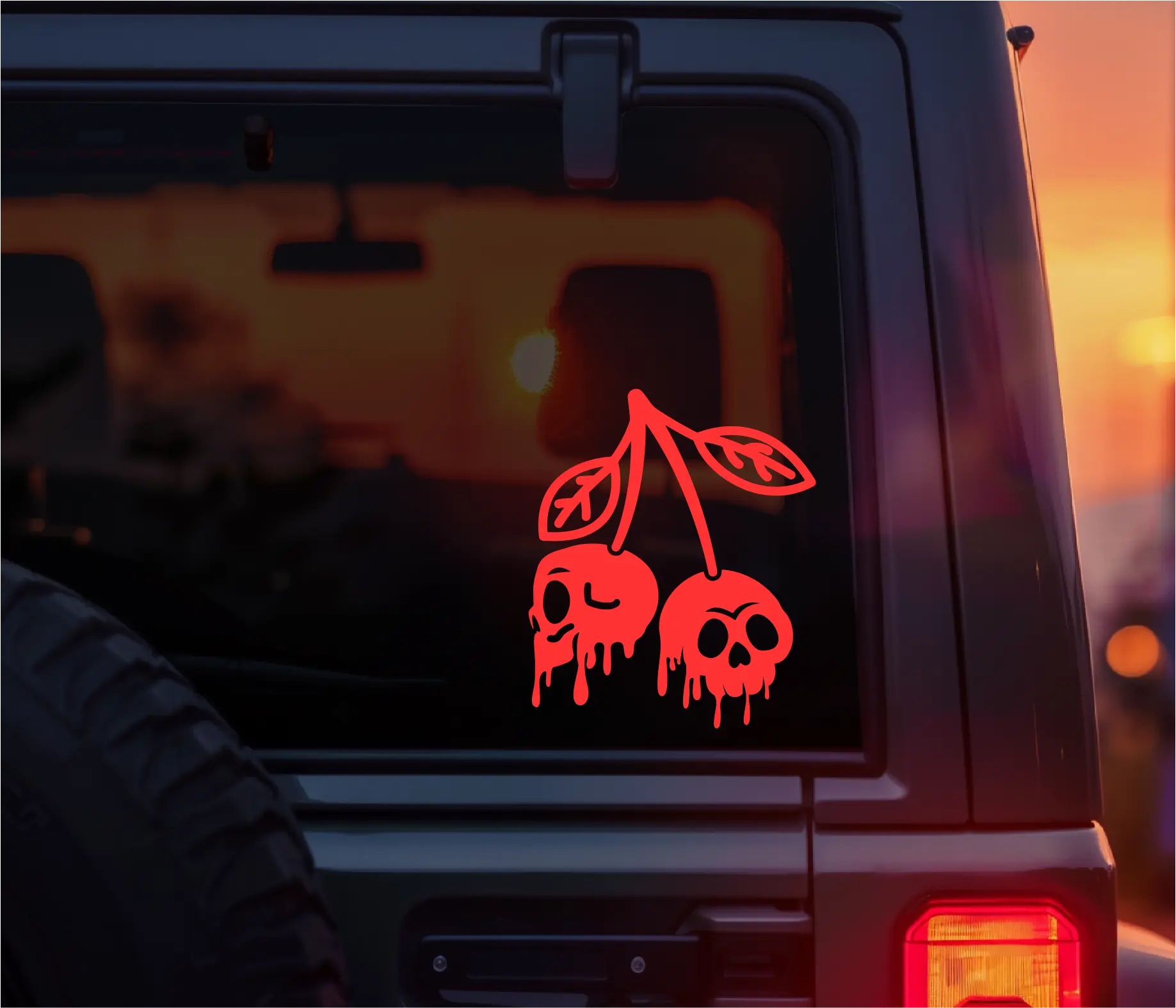Gothic Skull Cherry Vinyl Car Decal – Alternative Aesthetic Spooky Cherries Sticker for Cars, Laptops & More – Perfect for Goth Girls, Alt Girls, Emo Aesthetic, Punk Style & Dark Romance Lovers – Weatherproof Decal for Alternative Fashion & Accessories