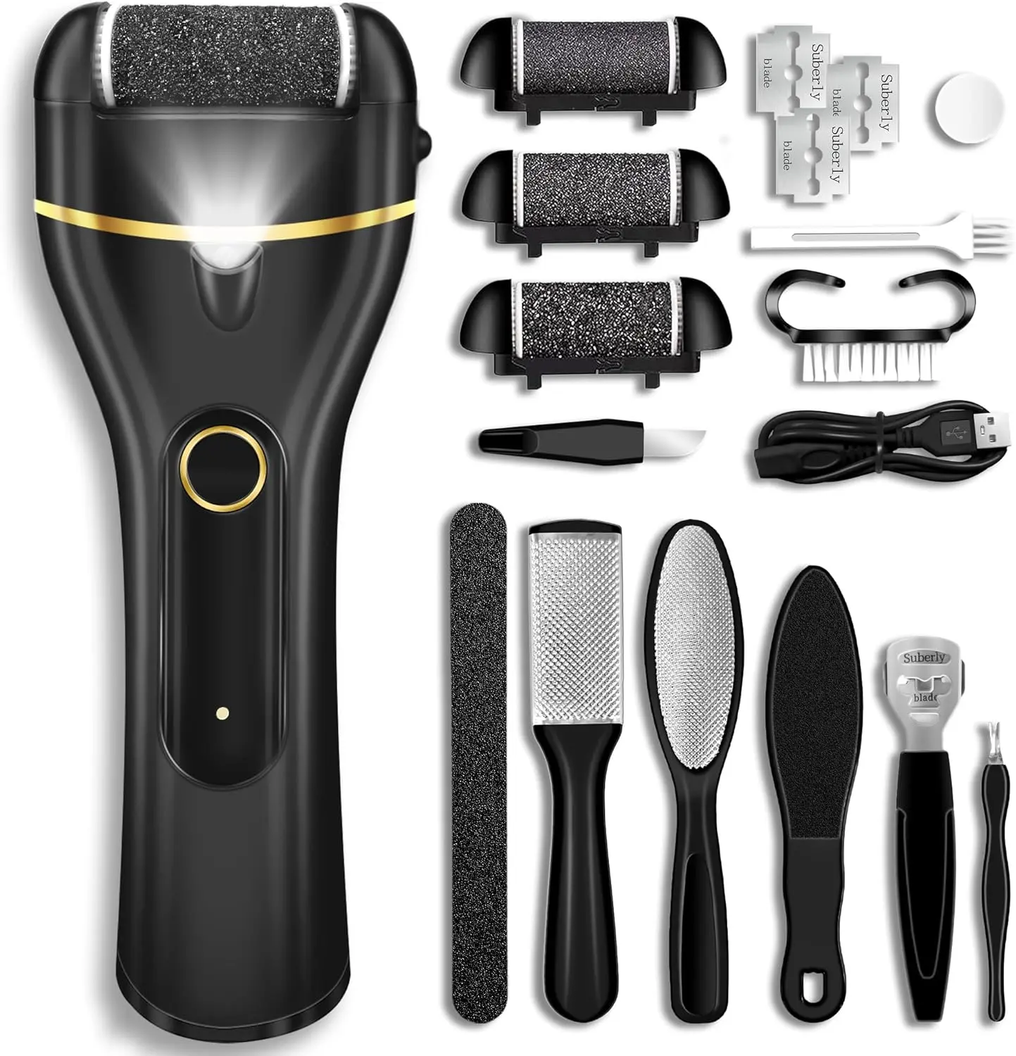 19-in1 Portable USB-Powered Pedicure Care Machine Kit - 1200mAh Adjustable Speed Callus Remover with Charging Cable, Automatic Lighting Light, Professional Manicure Nail Tools for Friends, Youth, Outdoors Use