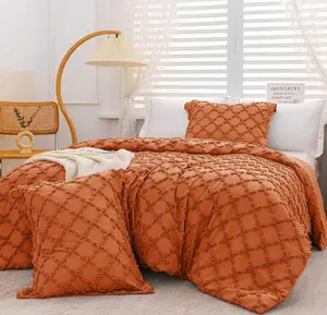 3 Pieces Shabby Chic Comforter Cover for Home, Soft Tufted Boho Duvet Cover King/Queen Size, with Corner Ties & Zipper Closure(CR301)