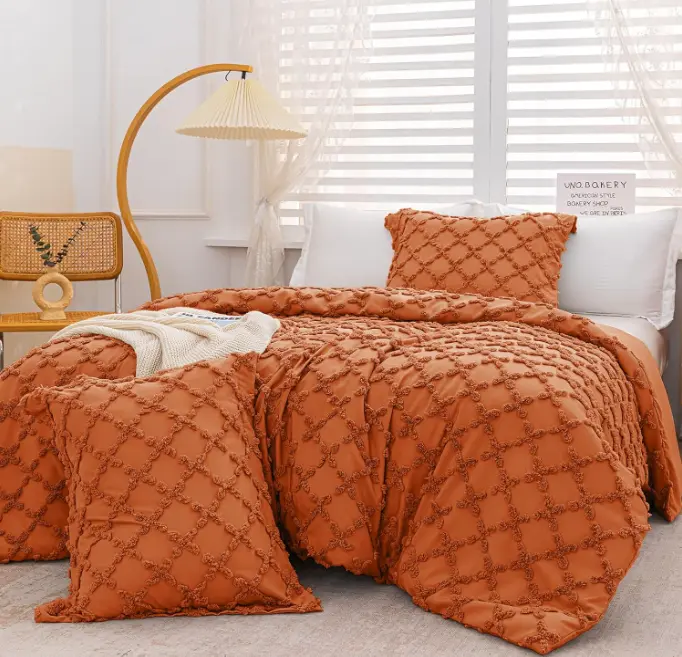 3 Pieces Shabby Chic Comforter Cover for Home, Soft Tufted Boho Duvet Cover King/Queen Size, with Corner Ties & Zipper Closure(CR301)