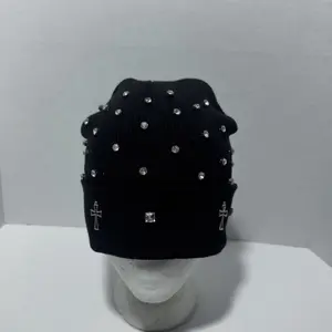 Gem Cross Beanie with Rhinestone Accents and Cross Embellishments for Stylish Winter Wear Accessory