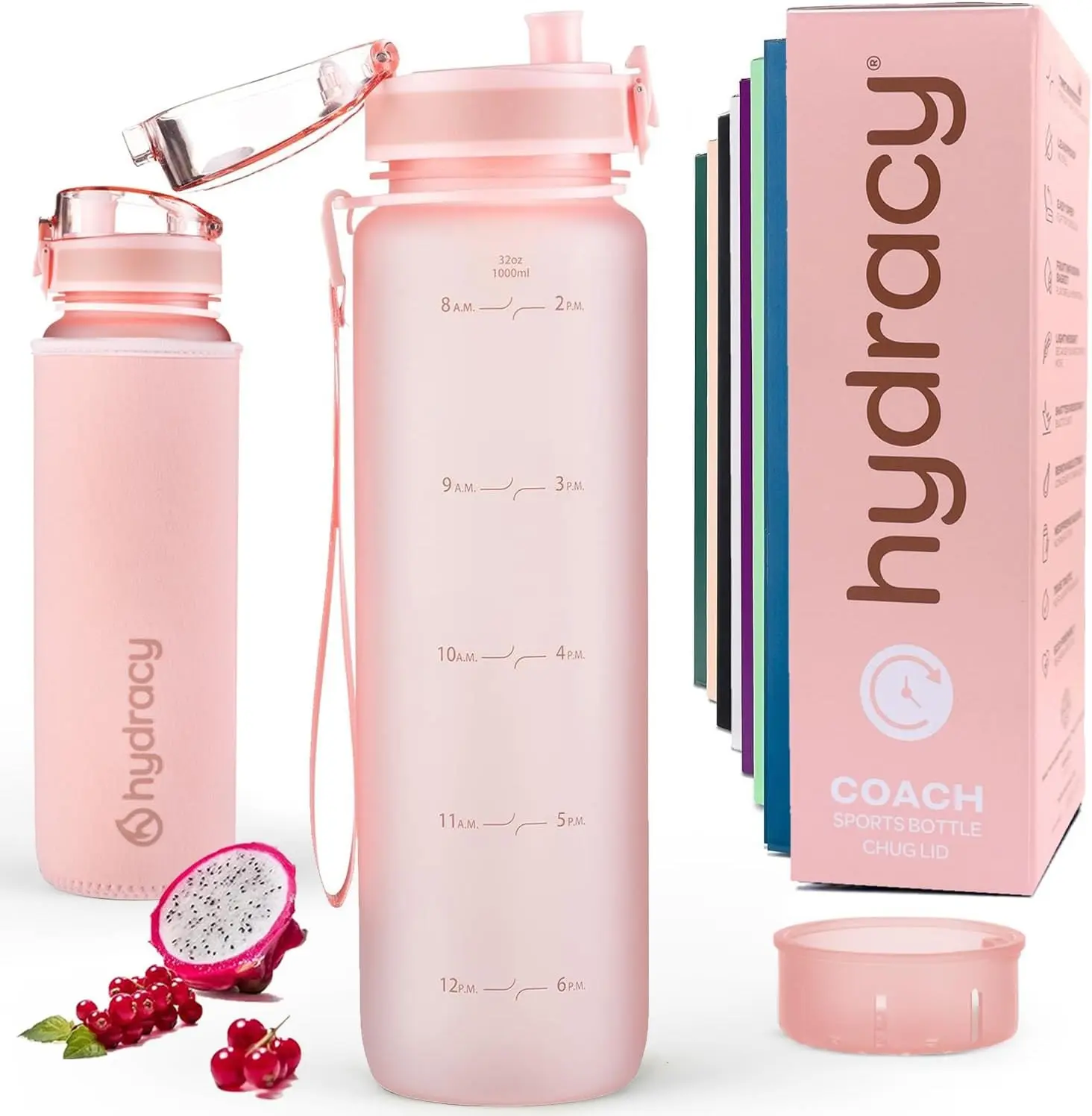 Hydracy Water Bottle with Time Marker -Large 32oz BPA Free & No Sweat Sleeve -Leak Proof Gym Bottle with Fruit Infuser Strainer & Times to Drink -Ideal for Fitness Sports & Outdoors | BPA-Free Tritan,Leakproof Flip-Top Lid,No-Sweat Sleeve,Carry  Gift