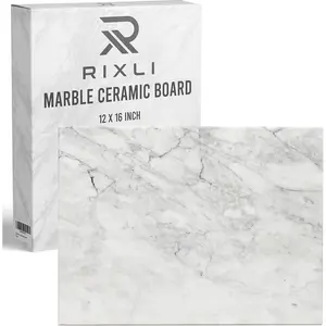 Marble Stone Cutting Board - Marble Cutting & Charcuterie Board of 16 x 12 x 0.6 Inches, Non Slip Scratch Resistant Pastry Tray, Rectangular Serving & Chopping Slab for Countertop - White