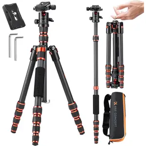 K&F Concept 60 inch Carbon Fiber Camera Tripod,Super Lightweight Compact Travel Tripod with 360 Degree Ball Head,Quick Release Plate,Detachable Monopod 17 lb Load Capacity for SLR DSLR C225C0 (BA225)