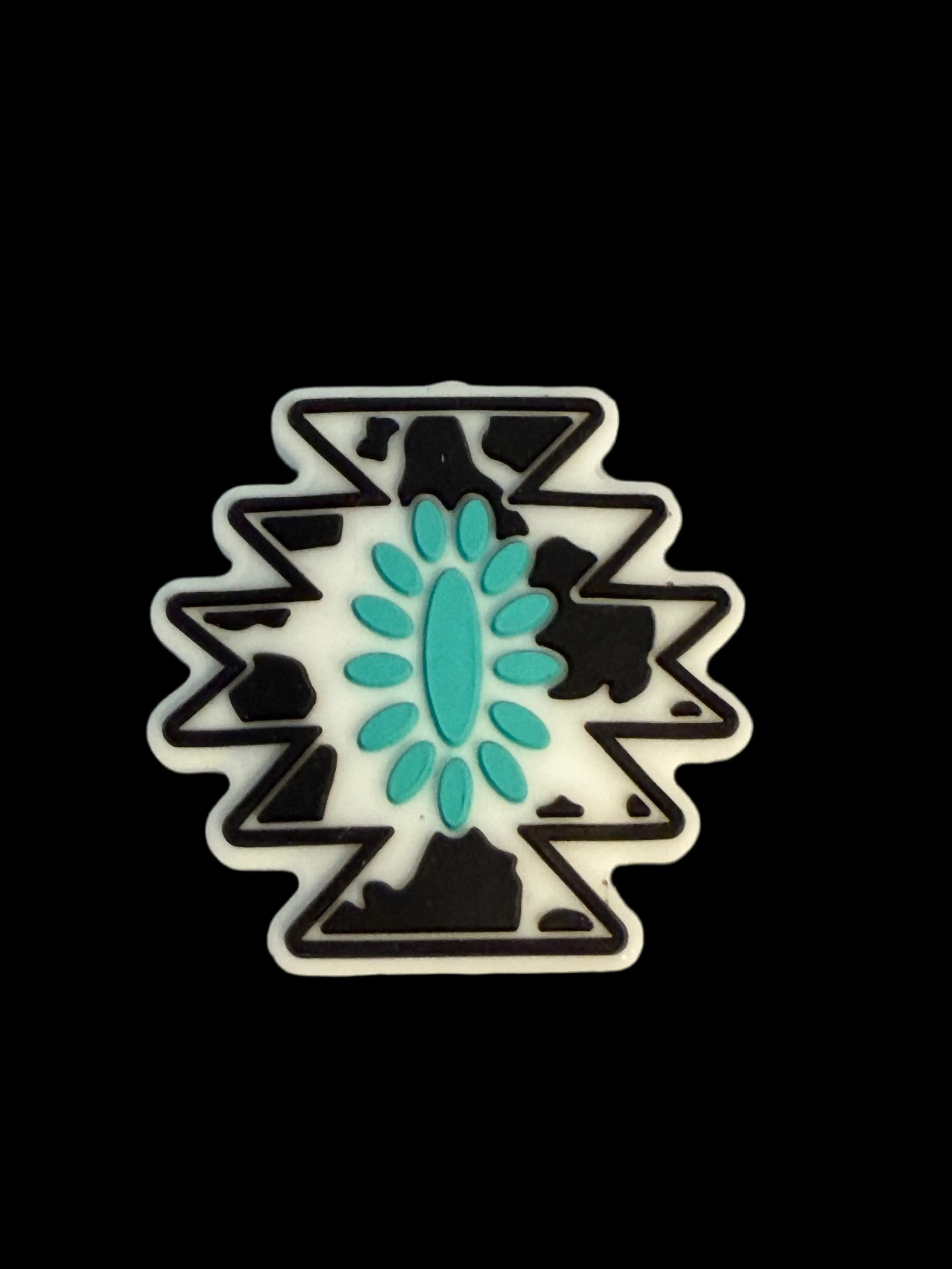 F/C32- (1)PC 1" Western/Aztec Cow Print W/Turquoise Conch Focal Bead for DIY Keychains, Wristlets, Cup Charms, Car Charms ETC