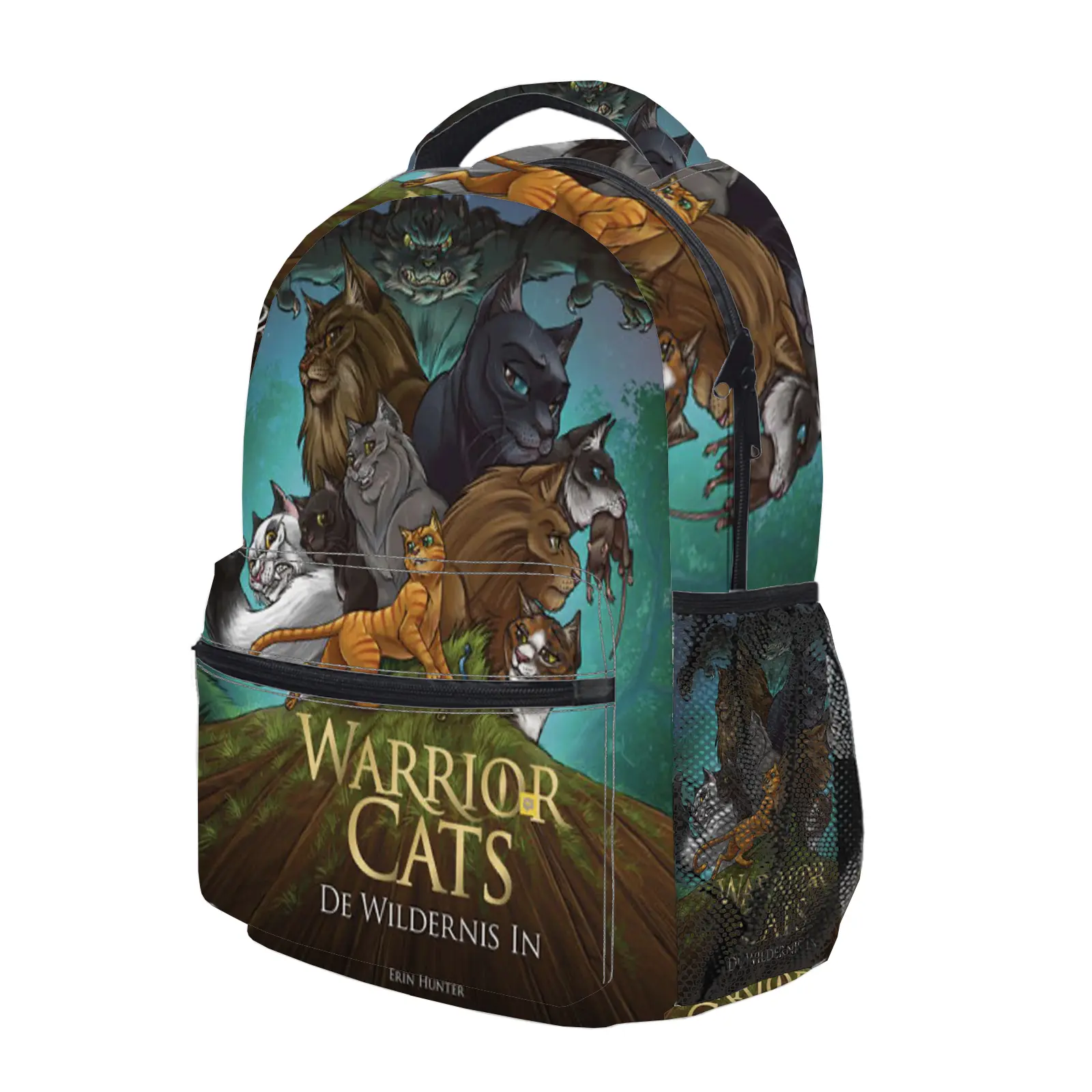Warrior Cats Backpack, Cute Y2K Fashion School Bag for Girls and Teens, Durable Cartoon Printed Bookbag with Mesh Side Pockets, Lightweight Travel Daypack for Back to School c-292