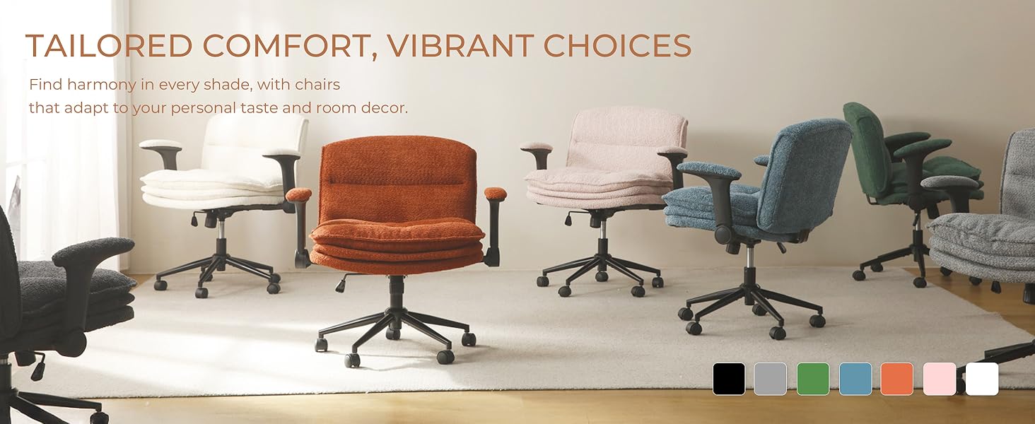 [Spring Glow Up] Extra Large Criss Cross Chair,  Oversized Chair with Adjustable Flip-up Arms and Wheels, Comfort Ergonomic Office Desk Armchair with 3 Layer Cushions, Wide Seat Vanity Chair for Home Office, Living Room, Bedroom