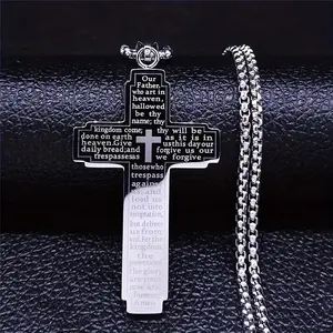 1ps European and American New Style Prayer Cross Stainless Steel Pendant Necklace for Men Retro Hip-Hop Niche Accessory Holiday Gift