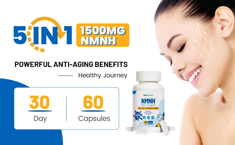 inGreens NMNH Supplement with NR, TMG, Resveratrol, COQ10 - Upgraded version of NAD, 500mg per serving, GMO Free - 60 Capsules/1 Pack, 120 Capsules/2 Pack
