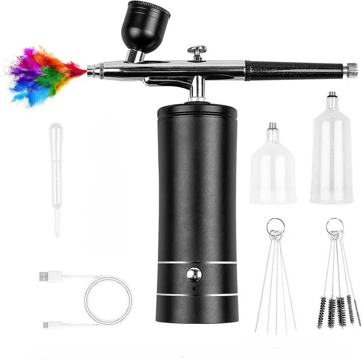 Rechargeable Wireless Expert Airbrush Kit - High-pressure, Non-clogging Paint Spraying Tool with 0.3mm Nozzle, Cleaning Brush Set, Built-in Compressor for Makeup, Cake Decorating, Wireless Airbrush Kit