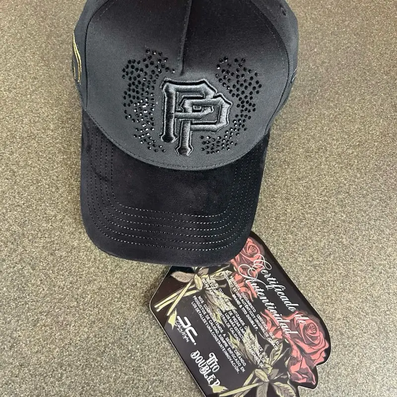 JC Hats Drop Tito Doble P Hats Authentic Collection New with Tags & Certificate Black “rosones” suede Cap with Rhinestones