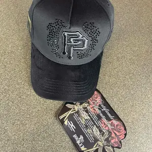 JC Hats Drop Tito Doble P Hats Authentic Collection New with Tags & Certificate Black “rosones” suede Cap with Rhinestones