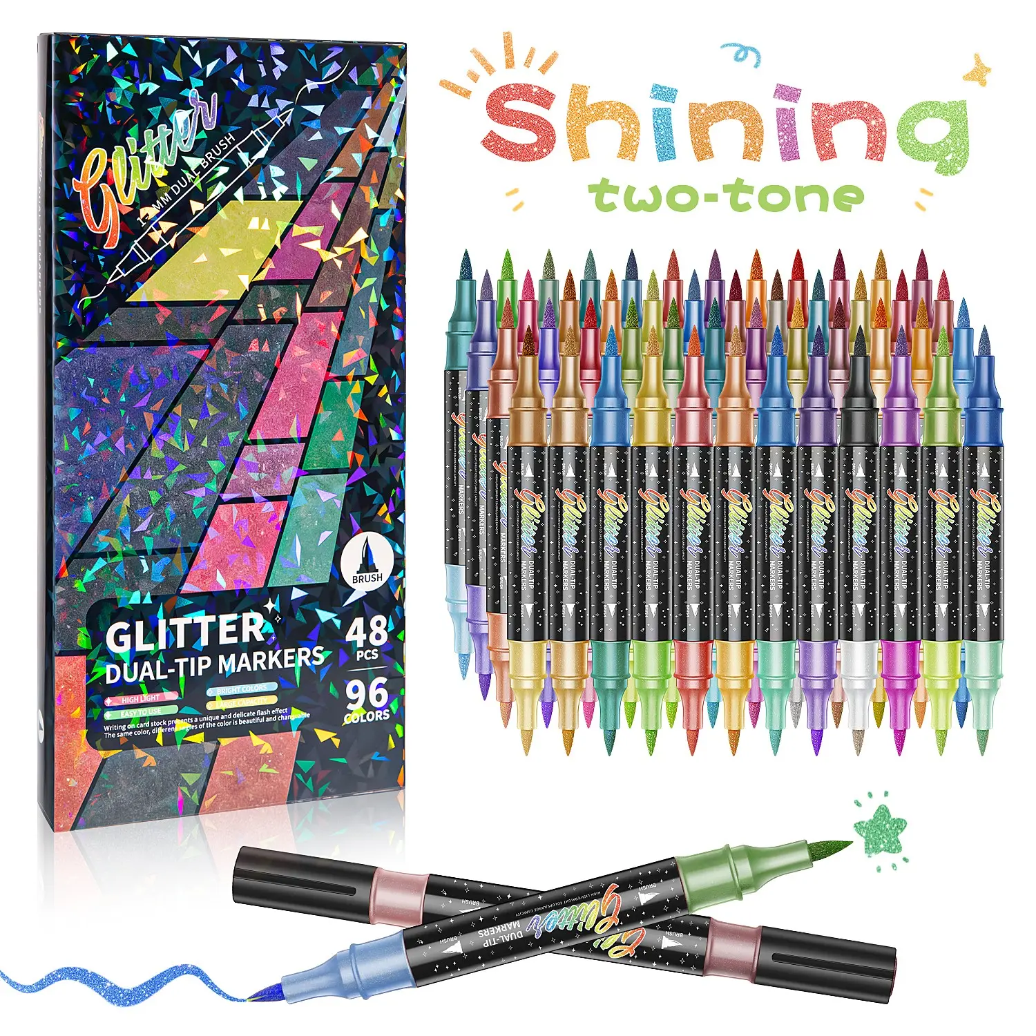 Large Capacity Glitter Metal Color Dual-Ended Marker Pens, 24/48/72/96 Colors, Professional Art Supplies, Art Materials, Art Marker Set, Handmade Cards, Birthday Cards, Coloring Books