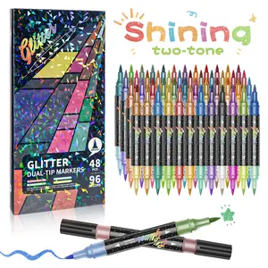 Large Capacity Glitter Metal Color Dual-Ended Marker Pens, 24/48/72/96 Colors, Professional Art Supplies, Art Marker Set, Handmade Cards, Birthday Cards, Coloring Books
