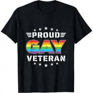 Proud Gay Veteran LGBTQ Gay Pride Rainbow T-Shirt Pure Cotton Graphic Tees Menswear Top: Gifts for Men & Women