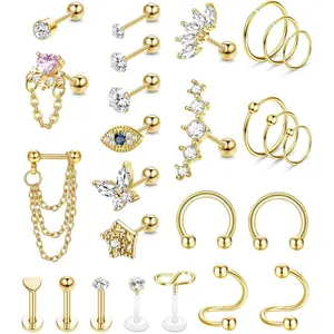 YADOCA Hypoallergenic Conch Piercing Jewelry 16G Helix Tragus Daith Piercing Jewelry Conch Earring Cartilage Earrings for Women Men CZ Stud Hoop Earring 316L Stainless Steel 26 Pcs