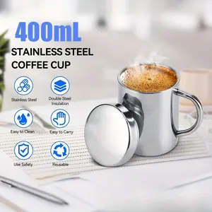 13.5oz Stainless Steel Coffee Mug with Lid & Handle - Unbreakable, Double-Wall Insulated Travel Cup for Camping, Hiking & Outdoor Adventures, Khaki Backpack Design, Camping Drinkware