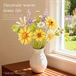Morandi's Summer Forever Flower Building Block Bouquet 8 Adjustable Types Transvaal Daisy Lavender Posable Petals Leaves Stems Perfect for Warm Home Office Decor No Wilting Healing DIY Assembly Vase Not Included