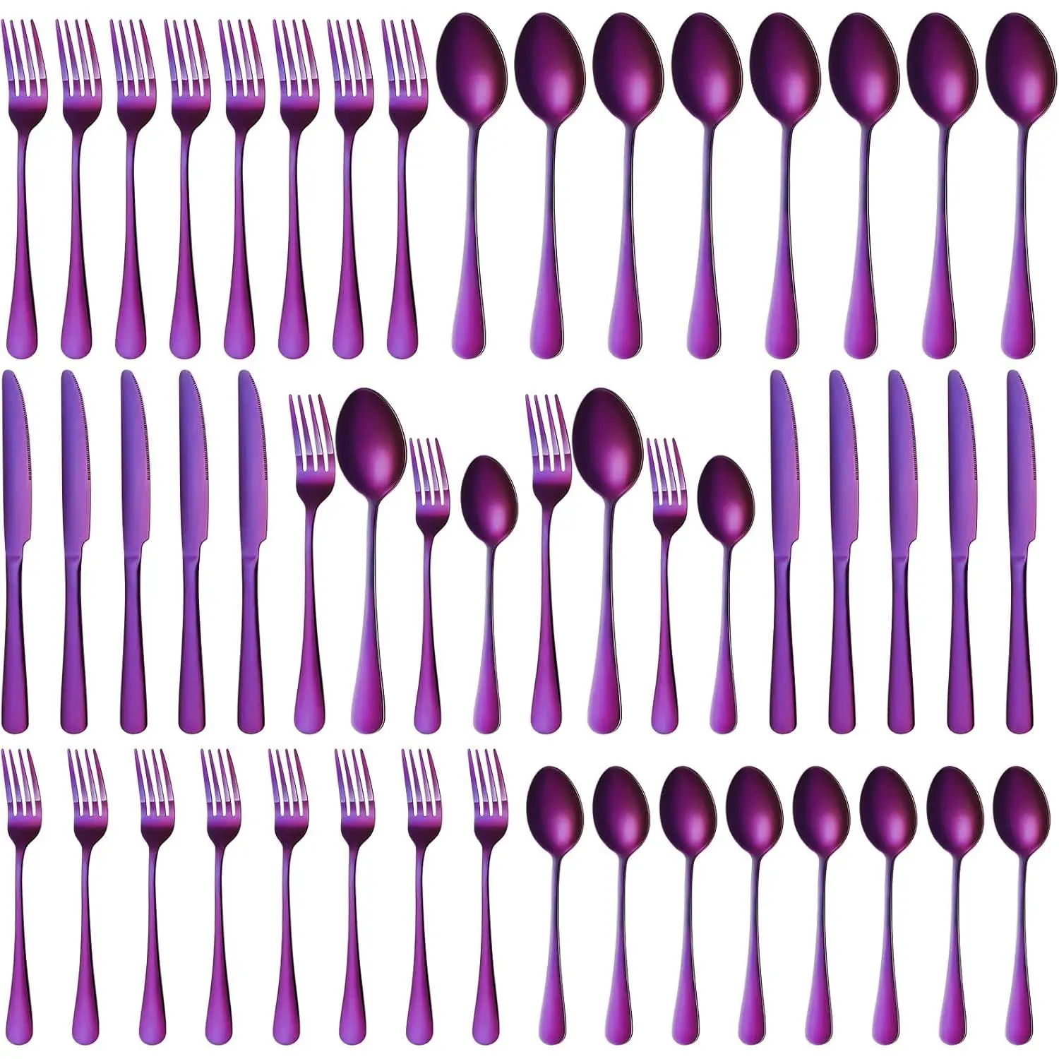 50 count Purple Silverware Set Service for 10 Stainless Steel Flatware Set Metal Utensils Set Tableware Cutlery Set Including  Forks Spoons for  Wedding Restaurant Table Dishwasher Safe