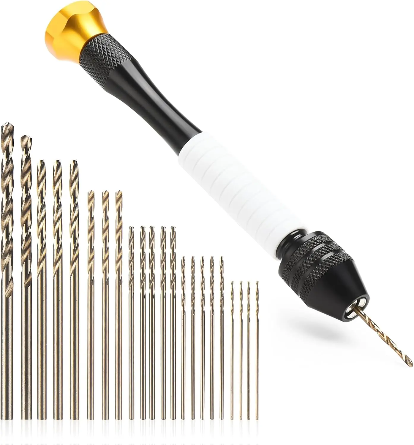 Pin Vise Hand Manual With 22pcs Bits Set| 0.6mm-2.5mm Craft Mini Drills, Ergonomic Grip, 3-jaw Chuck Prevent Slippage, Great for Jewelry, Models & DIY