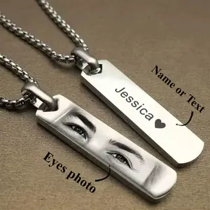 P1510 Valentine's Day Gift Personalized Eye Photo Engraved Name Engraved Titanium Steel Pendant Men's Long Couple Necklace I Only Have Eyes for You