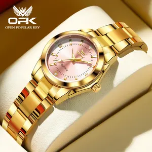 OPK Women's Gold Quartz Watch,Trendy All-match&Exquisite Diamond Dial Wristwatchfor Birthday Gift, FashionBracelet Watch for Party ,AnalogStainlessSteel WaterproofLuminous Gold Quartz Watches 8002