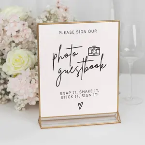 6-Pack Gold Rectangular Frame Acrylic Table Sign Holders 9"x11", Double-Sided Clear Display - Includes White Cardboard for Events