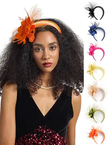 1Pcs Feather  Flower Fascinators Headband Women's Tea Party Hat Kentucky Derby Hats Cocktail Wedding Bridal Fascinators Headband  for Women Girl Birthday Mother's Day Halloween Christmas Gift