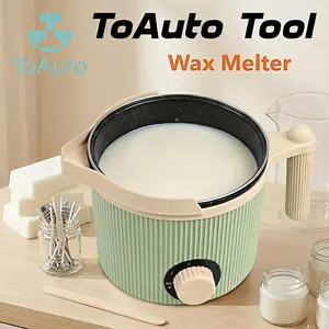 TOAUTO 1.5L Wax Melter Pot Handheld Candle Melting Pot with Easy Pour Spout Two Power Levels Easy Clean Non-Stick for DIY Crafting Beginner Green Plastic Lid Safe tools and gadgets for him