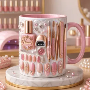 Personalized Nail Technician Mug 2D Printed 3D Effect Pink Glam Manicure Coffee Cup, Custom Name Gift for Nail Tech Artist, Premium Ceramic Mug for Beauty Professionals, Birthday Appreciation Gift Idea for Her Salon Owner Coworker