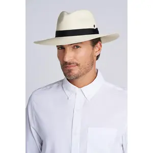 Peyton Packable Panama Style Fedora | Ivory/Black