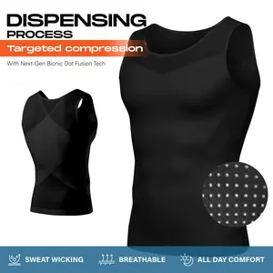 【FathersDayGift】ruflum Men's Compression Shapewear Tank Top Body Shaper Seamless Undershirts Tummy Support Hide Man Boobs X-Shape Back Stretch Posture Correction Breathable Mesh Fabric Basic Menswear for Special Events Business Dating Wedding Sports