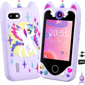 Kids Smart Phone Toy for Girls, Toddler Cell Phone with Touchscreen, Dual Cameras, Learning Games, MP3 Player and 32 GB Card, Christmas Birthday Gift for Ages 3-6 and Pretend Play Fun