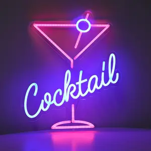 Cocktail Martini Neon Sign LED with Dimmable Switch for Wall Decoration Bedroom Beer Bar Family Bar Tavern Men's Cave Party Art