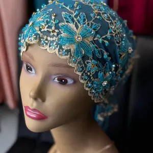 Emirate Beaded Turban - Red Floral Embellished Design with Beads and Tassels