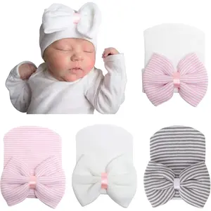 Newborn Baby Girl Hats with Bow No Scratch Cotton Toddler Infant Hat Beanie Caps Soft Newborn Hospital Hat 0-3 Months