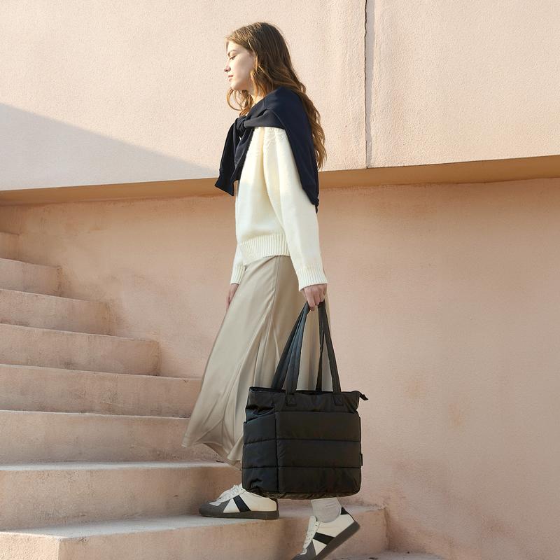 BAGSMART Lightweight Puffy Tote Bag with Compartments for Women, Quilted Shoulder Bag Handbag for Travel and Work Handbag for Travel and Work TikTokShopHolidayHaul