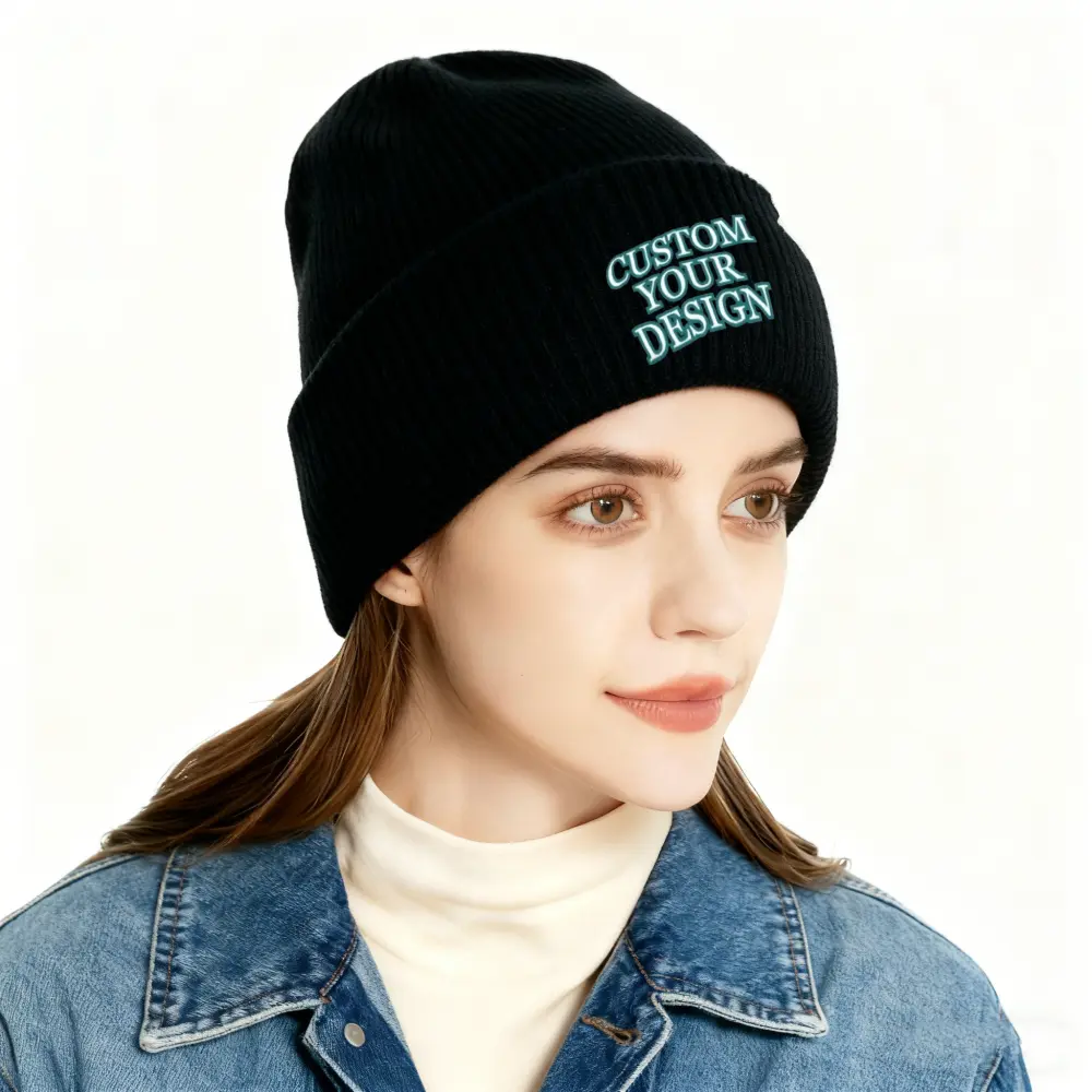 Unisex Custom Graphic Print Knit Beanie - 100% Acrylic Stretch Elastic Fitted Winter Hat for Promotional Gifts, Everyday Casual Wear