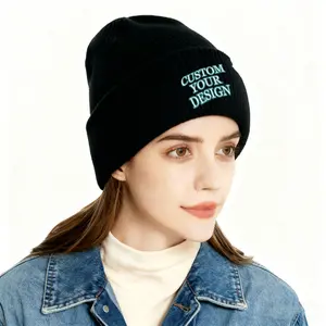 S&T Custom Logo/Text/Pattern Knitted Hat - 100% Acrylic Winter Beanie, Can Print Exclusive Logo, Text, and Pattern| Unisex warm hat suitable for cold weather, brand events, promotional gifts, and everyday wear