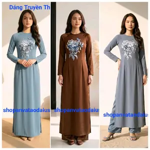 Áo Dài Lam L5 (Vietnamese Size ) Dáng Truyền Thống / Áo Dài Đi Chùa / Women Temple / Áo Dài Cách Tân Truyền Thống Việt Nam/ Girl Ao Dai / Luna Ao Dai / Áo Dài Tết