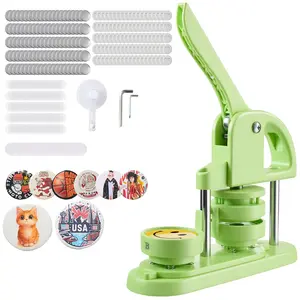Button Maker Machine For DIY Crafting, Plastic Button Press 2.28 In, 100 Pieces Button Parts In Green, Button Badge Kit For DIY Projects, Easy To Use, Durable Plastic Construction, Great For School, Home, And Craft Projects