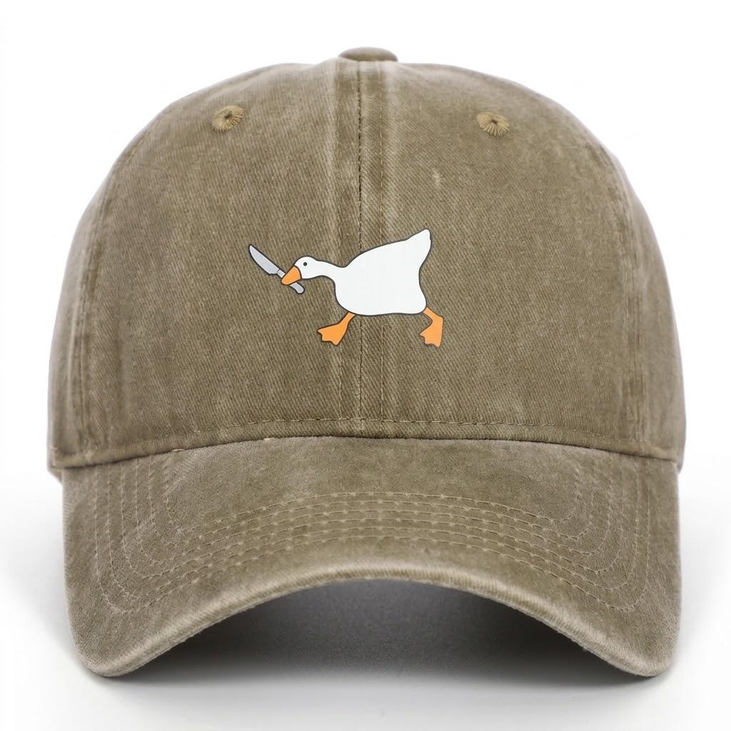 Embroidered baseball cap with goose pattern for men and women, casual and fashionable city style duckbill cap
